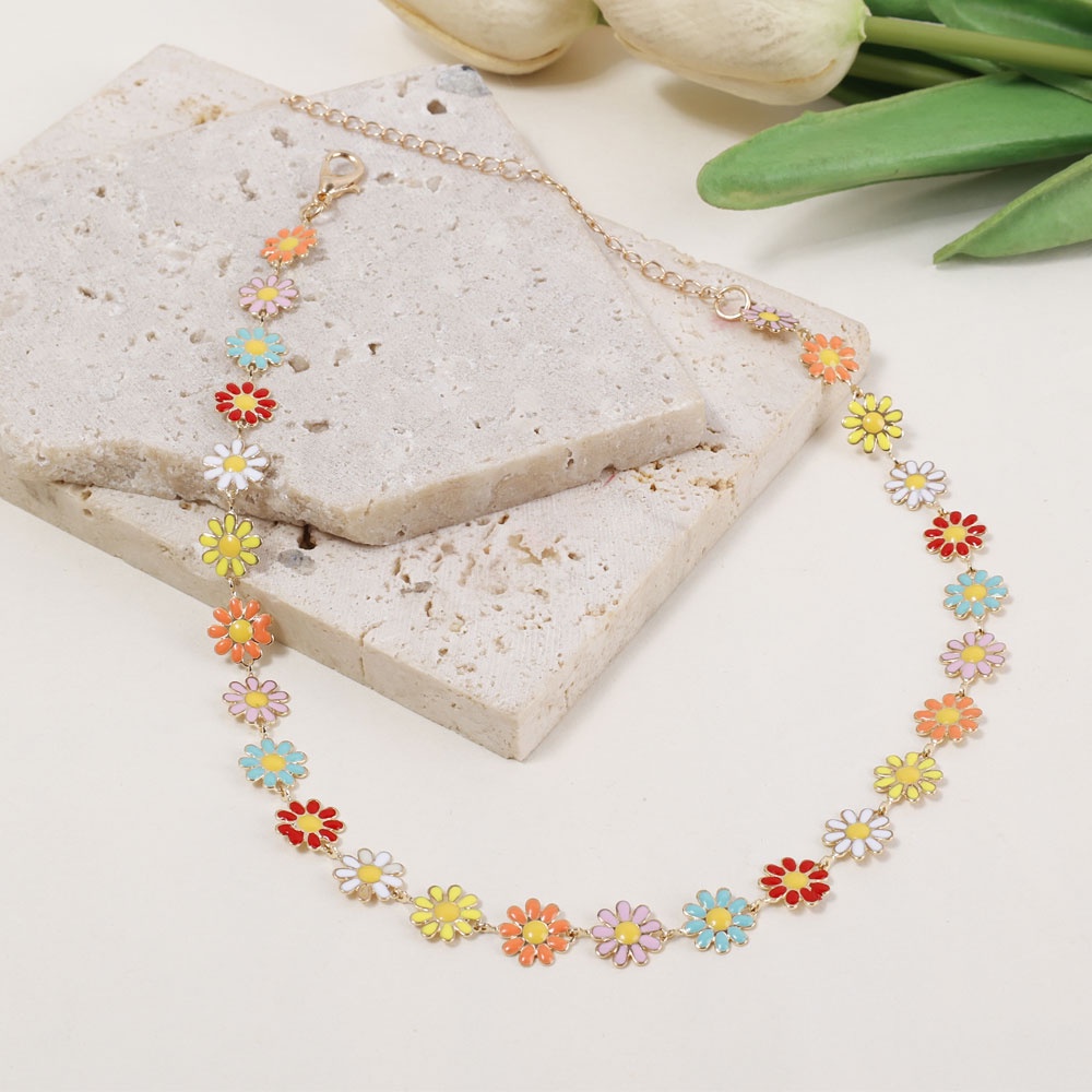 Vòng Cổ Choker Bằng Hợp Kim Họa Tiết Hoa Cúc Nhiều Màu Phong Cách Boho Thời Trang Cho Nữ