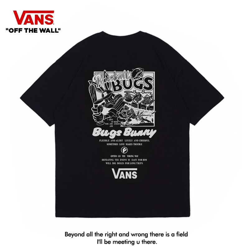 Áo Thun Tay Ngắn Cổ Tròn Màu Trơn In Chữ Vans/ Bugs Bunny Chất Liệu cotton Cho Nam Và Nữ