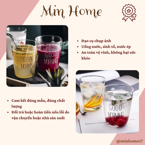 Cốc Thủy Tinh In Chữ Good Morning Ly Thuỷ Tinh MinHome 380ml Đón Chào Ngày Mới Thủy Tinh Cao Cấp