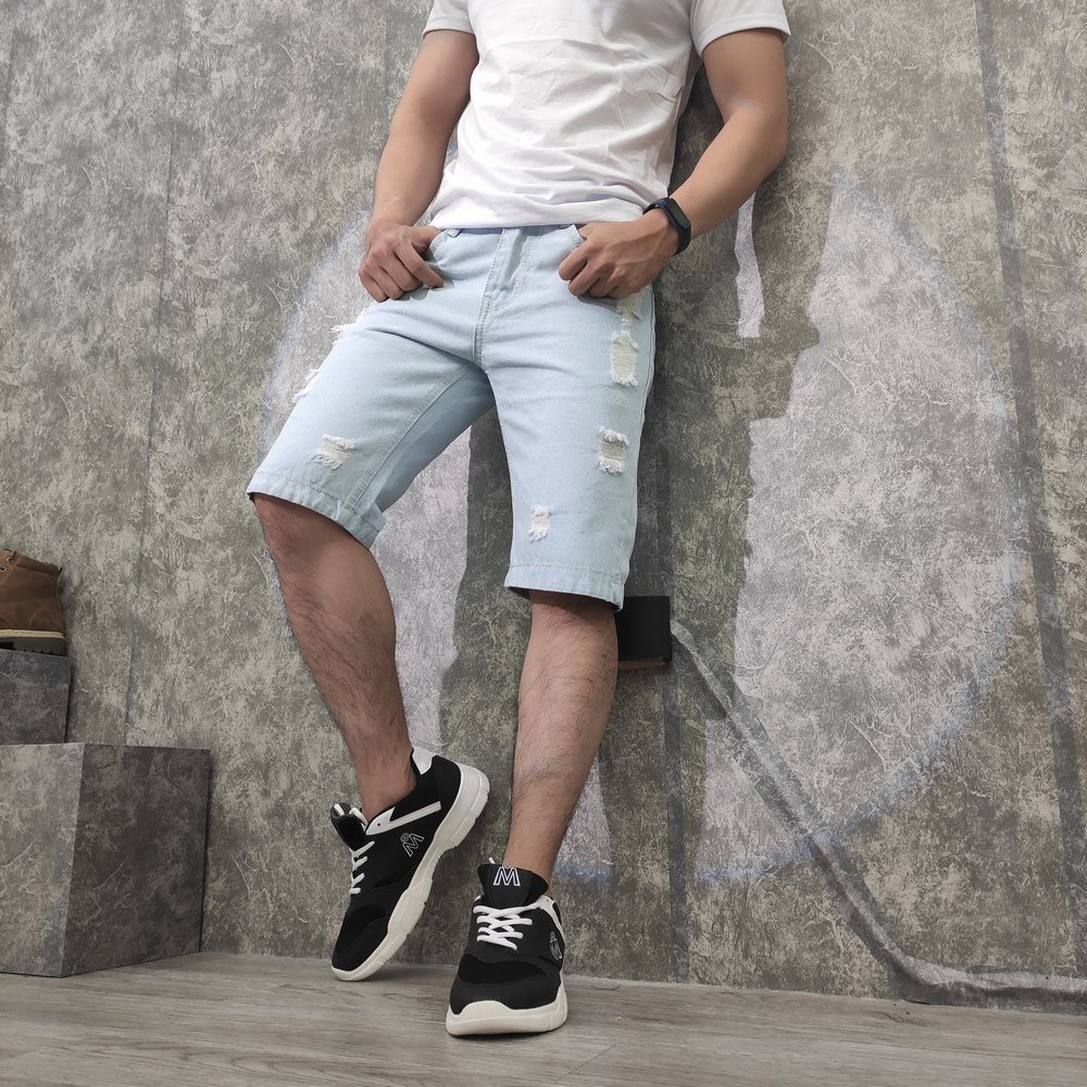 Quần sọt nam jean xám rách ⭐ FREESHIP ⭐ S415 shop Sunsun chuyên quần ngố bò nam | BigBuy360 - bigbuy360.vn