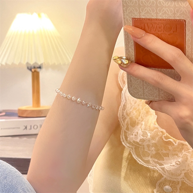 Vòng Tay Chuỗi Hạt Pha Lê Trắng Trong Suốt