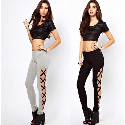Quần Leggings Thun Chéo Hông Quần Thun Ôm Chéo Dây
