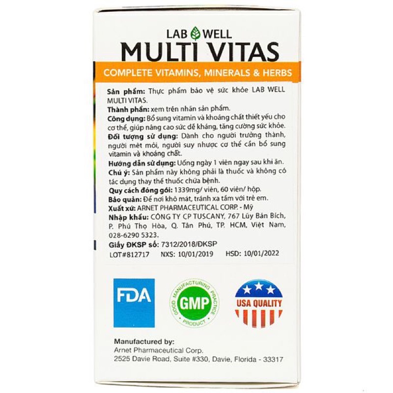 Viên Uống Bổ Sung Vitamin Multi Vitas Lab Well 60 Viên