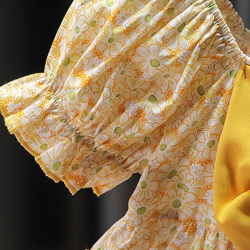 Đầm  tay ngắn in hoa cho bé gái 0-5 tuổi