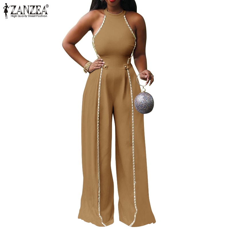 Zanzea Bộ Áo Liền Quần Ống Rộng Có Túi Phong Cách Đường Phố Châu Âu Thời Trang Cho Nữ