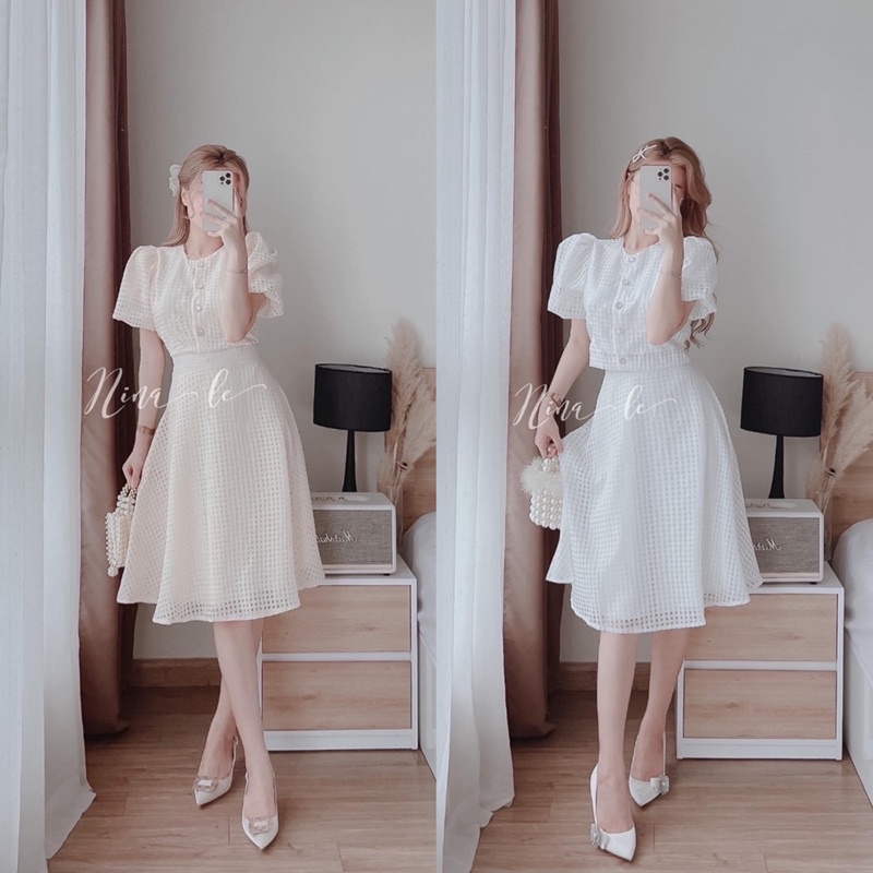 Set Rời Chất Tơ Xốp Kẻ Ô Tay Bồng 2 Màu Siêu Xinh Hàng 2 Lớp