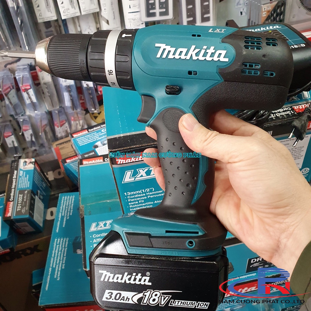 Máy khoan búa vặn vít dùng pin Makita DHP453SFX8