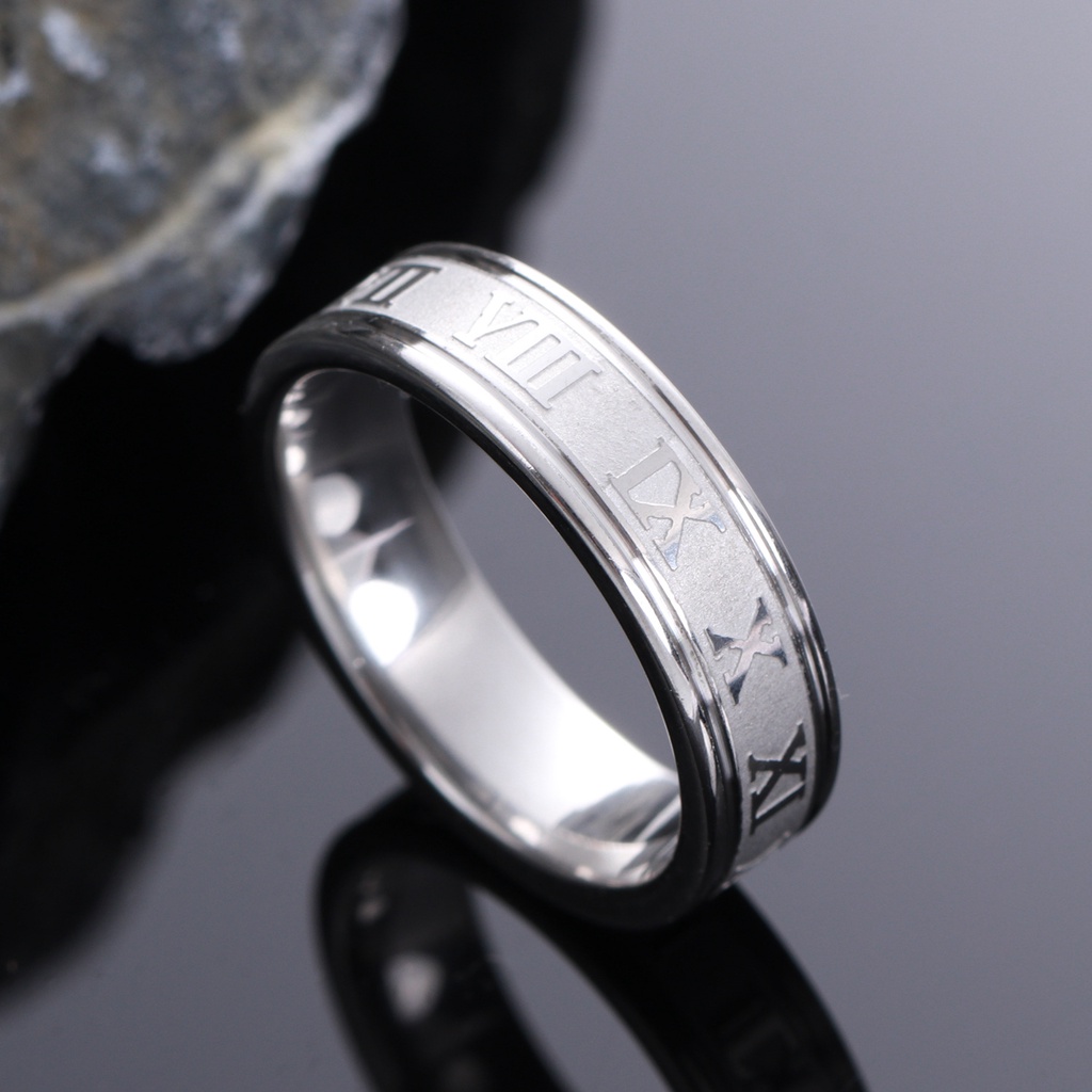 Nhẫn nam nữ màu bạc tròn La Mã Loki Accessories thời trang unisex chất liệu Titan đẹp đơn giản không gỉ - Nhẫn La Mã