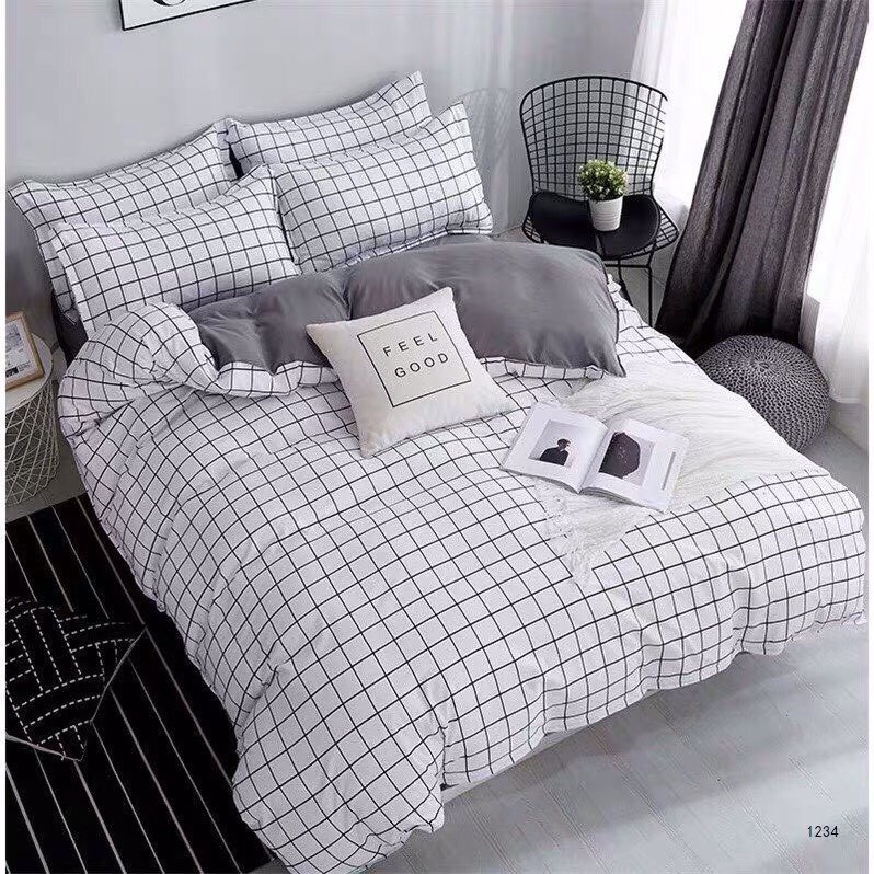 Bộ Drap & Chăn Phao Cotton Poly Kẻ Trắng