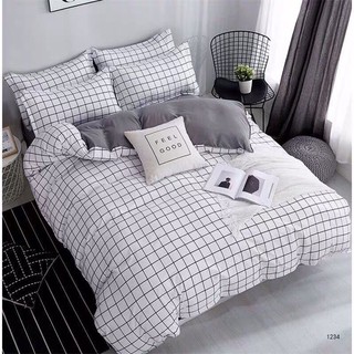Bộ Drap & Chăn Phao Cotton Poly Kẻ Trắng