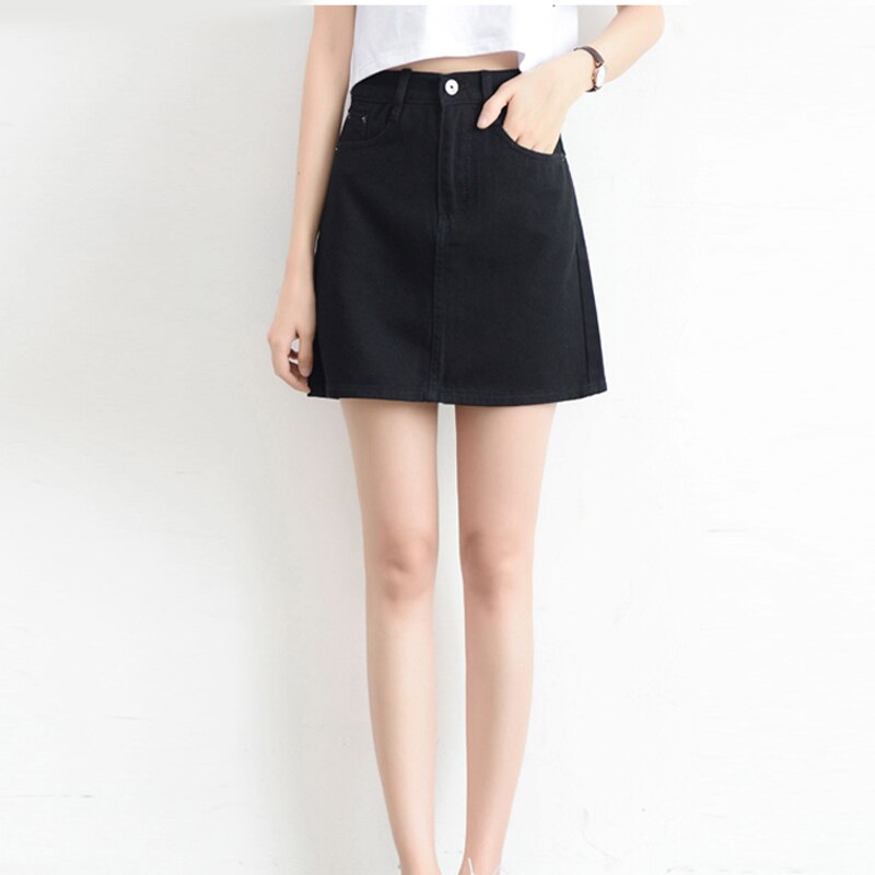 Váy denim Thời trang mùa hè Eo cao Hàn Quốc Váy đen Gói màu xanh Hip Jeans Harajuku Plus Size váy phụ nữ váy mini