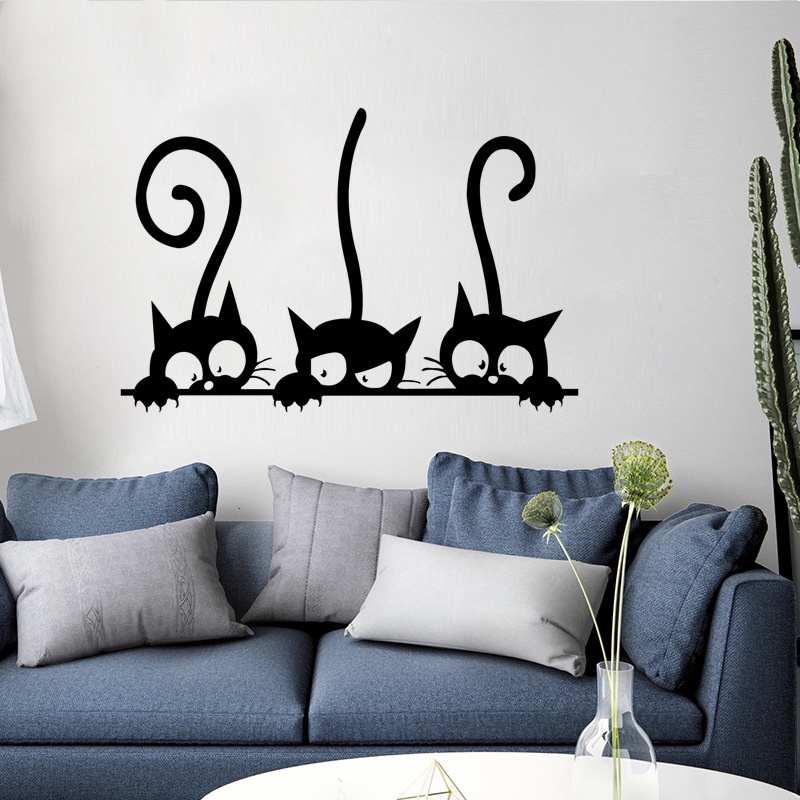 Sticker Dán Tường Chống Thấm Nước Hình Mèo Đen Dễ Thương Bắt Mắt