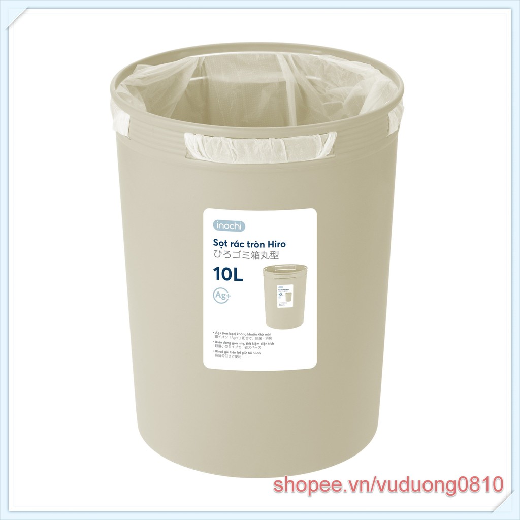 Combo 02 Sọt rác tròn Inochi 10L - ion Ag+ kháng khuẩn khử mùi