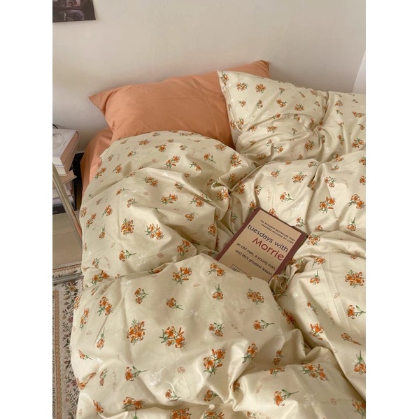 Set Bộ Vỏ Chăn Ga Cotton Living Hoa Nhí, Chất Cotton Mát, Thấm hút Tốt_shinbedding