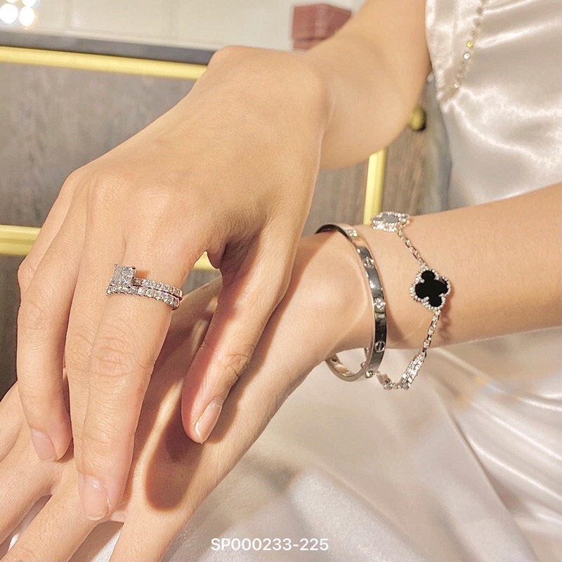 Nhẫn nữ set 2 chiếc full xoàng siêu sáng xi bạch kim N1F+1E