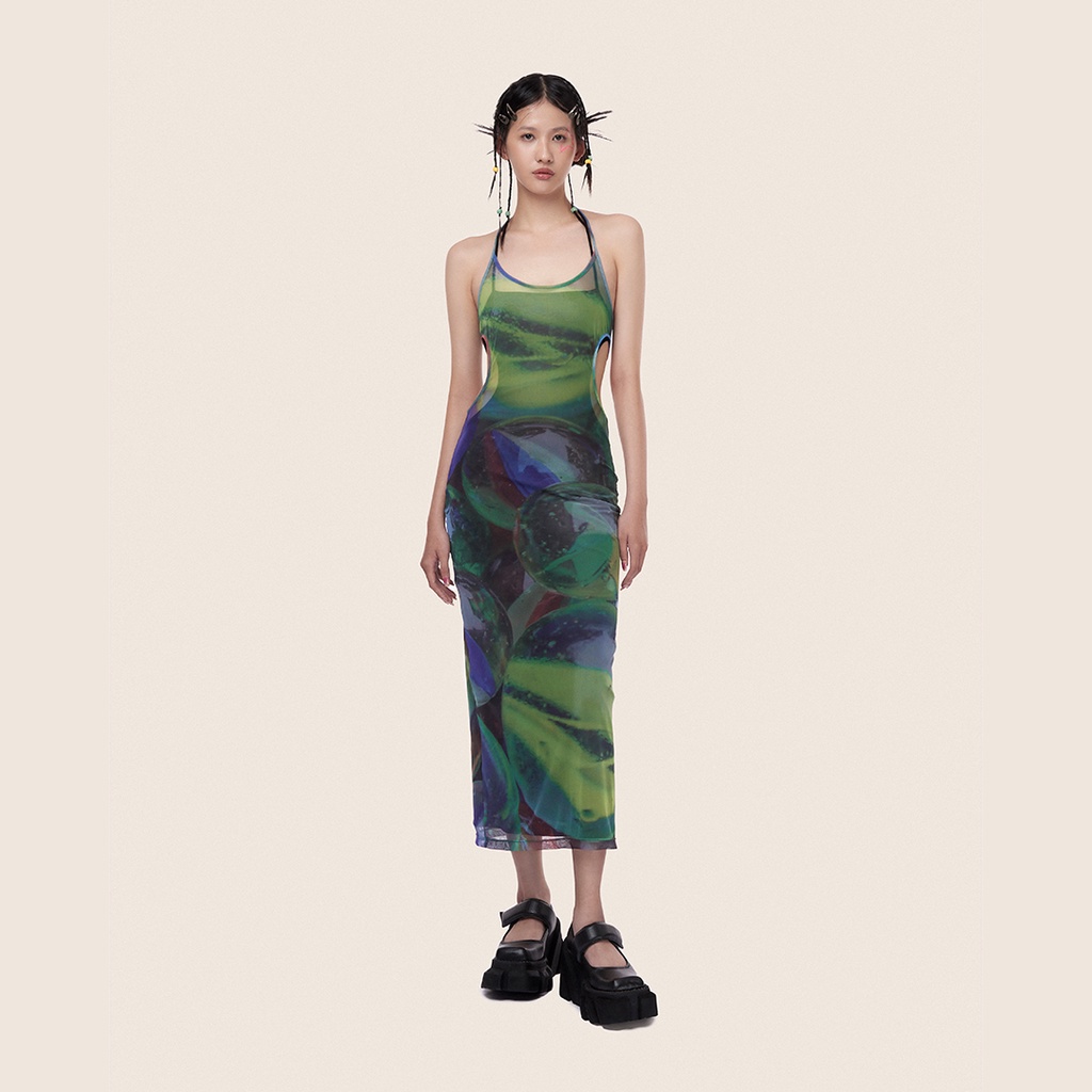 đầm aeiejr. MARBLE DRESS đầm thun lưới cut out, in graphic