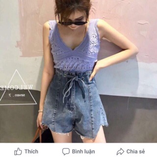 Quần đùi jean lưng cao cột nơ