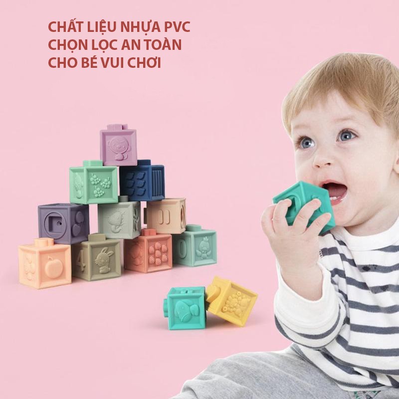 Set 12 Khối Xếp Hình Mềm Nối Nhau Nhiều Màu Sắc Cho Bé Đang Mọc Răng,Giúp Bé Nhận Thức Màu Sắc Và Giáo Dục Cho Bé