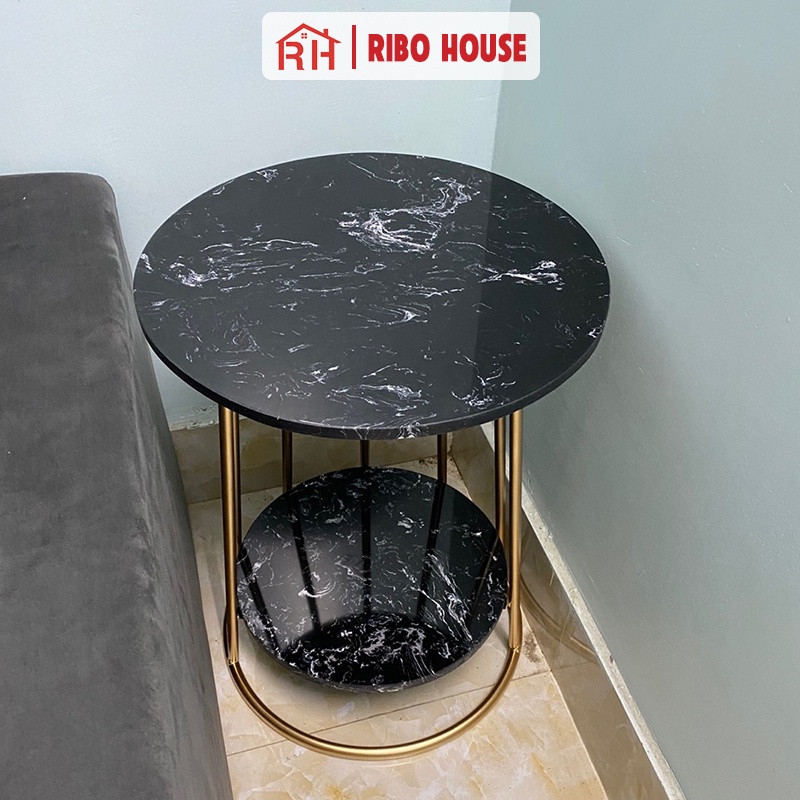 Bàn trà sofa RIBO HOUSE mặt đá khung sắt sơn tĩnh điện mẫu 3 bàn decor nội thất phòng khách cafe ban công RIBO50