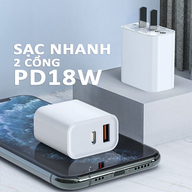 [Mã ELFLASH3 hoàn 10K xu đơn 20K] Củ sạc nhanh PD18w (Qualcomm) 3.0 đạt tiêu chuẩn Châu Âu