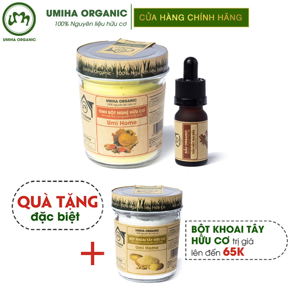 Combo đắp mặt UMIHA dưỡng da chuyên sâu với Dầu Hắc Mai Biển 10ml và Tinh Bột Nghệ 125g hữu cơ - Tặng Bột Khoai Tây 125g