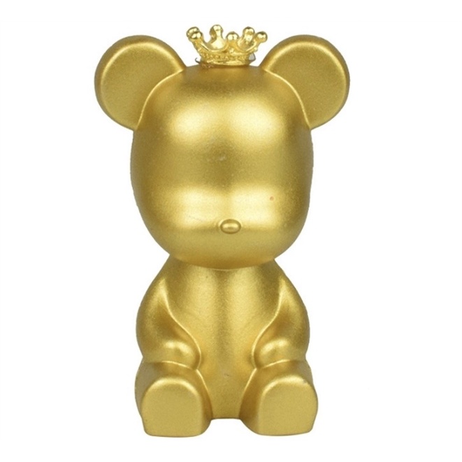 Trang trí tượng gấu Bearbrick đội vương miện vàng_Phụ kiện trang trí bánh