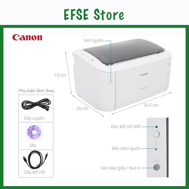 Máy in laser trắng đen Canon LBP6030W - Máy in kết nối không dây Wifi dễ dàng - Chế độ chờ, tắt máy tự động