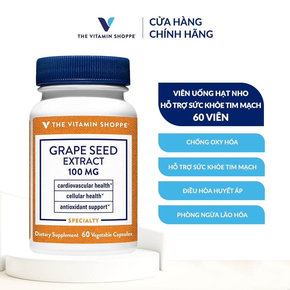 Viên uống chống oxy hóa THE VITAMIN SHOPPE Grape Seed Extract 100 MG 60/120 viên
