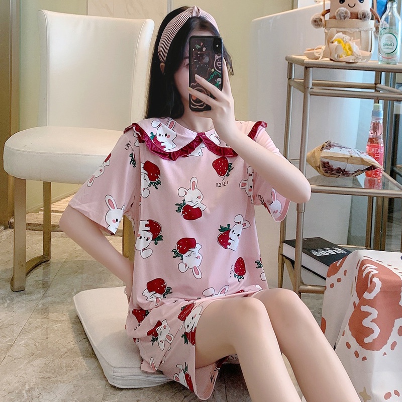 Pijama Quần Áo Bộ Đồ Bầu Ngủ Nữ Mặc Ở Nhà Cho Con Bú Ti Sau Sinh Cộc Tay Mùa Hè Xuân Thu BOBAU09