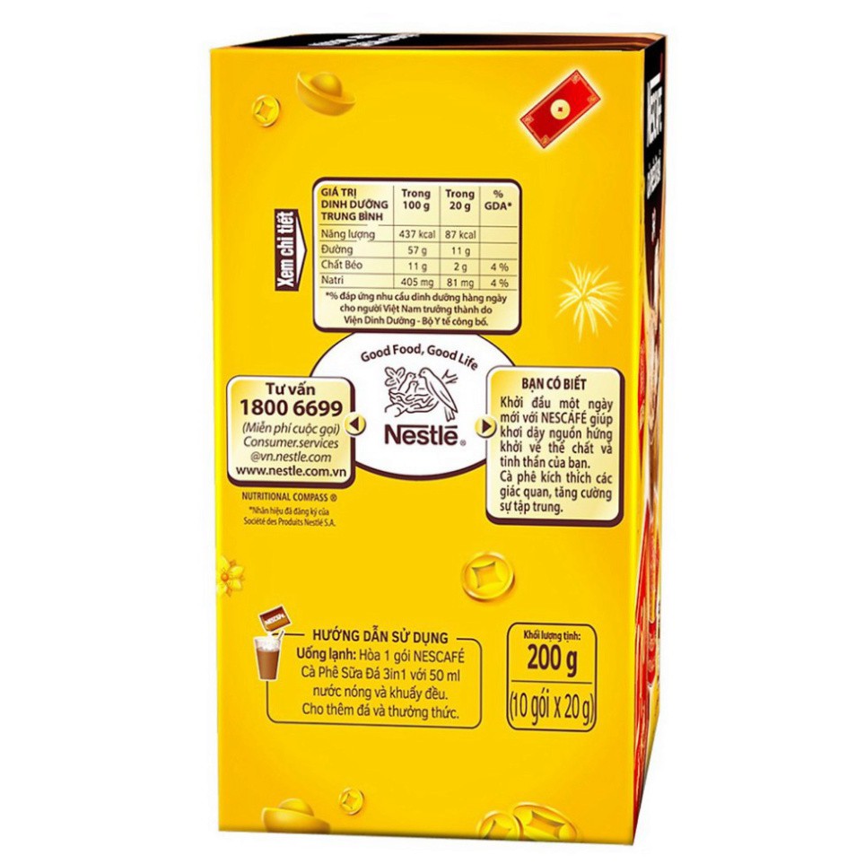 Cà Phê NESCAFÉ Hòa Tan 3in1 1 Hộp 10 Gói x 20g/gói FREE SHIP Cafe Nescafe Hòa Tan 3 Trong 1 Uống Liền Coffee Sữa Đá