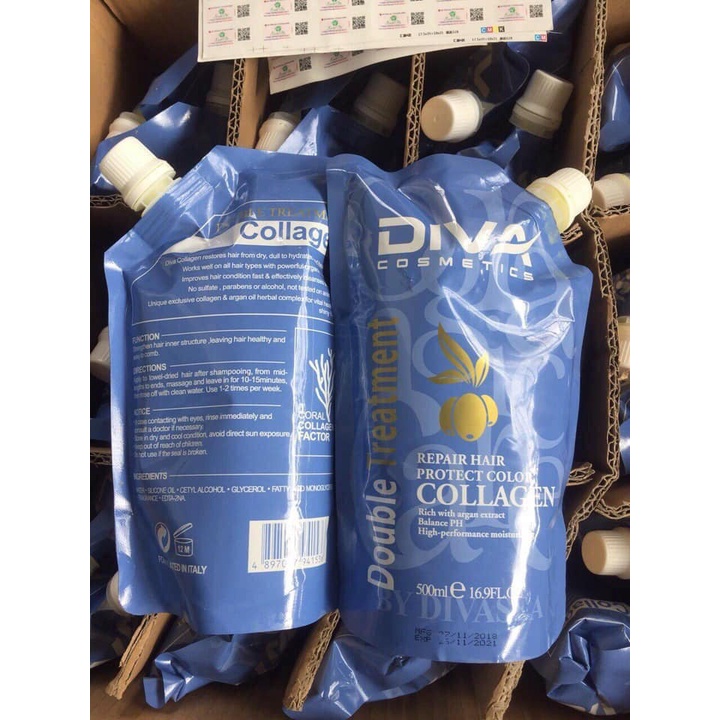 ✅Ủ tóc hấp phục hồi tóc kem hấp hấp tóc COLLAGEN DIVA dưỡng tóc tại nhà túi 500ml hàng chính hãng.