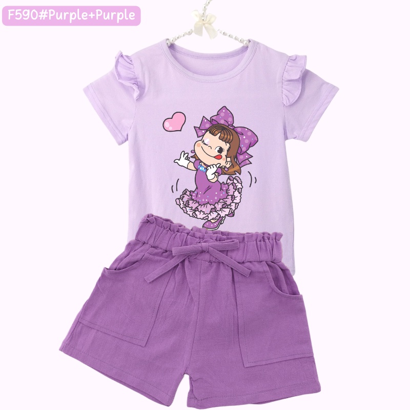 Bộ Áo Thun 100% Cotton In Họa Tiết Công Chúa Hoạt Hình Kèm Quần Short Màu Kẹo Cho Bé Gái