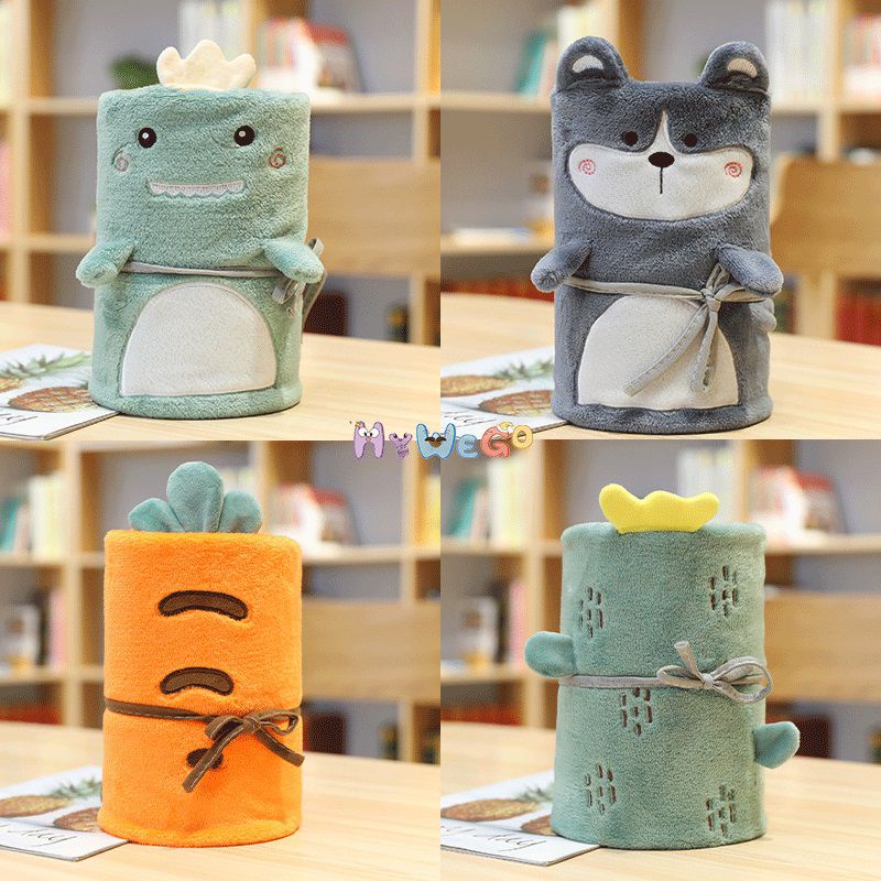 Chăn Cuộn Vải Flannel Họa Tiết Khủng Long Hoạt Hình Dễ Thương Cho Bé