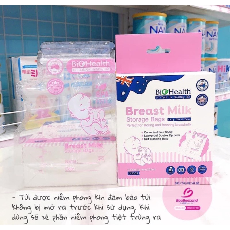 Túi trữ sữa Biohealth 250ml hộp 30 túi - BAABEELAND