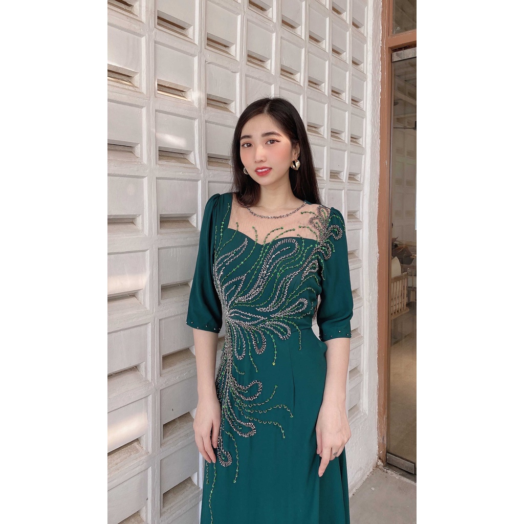 dạ hội trung niên nữ cao cấp tay dài, thiết kế sang trọng