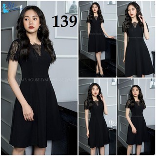 Đâm suông cổ V màu đen tay ngắn TH139