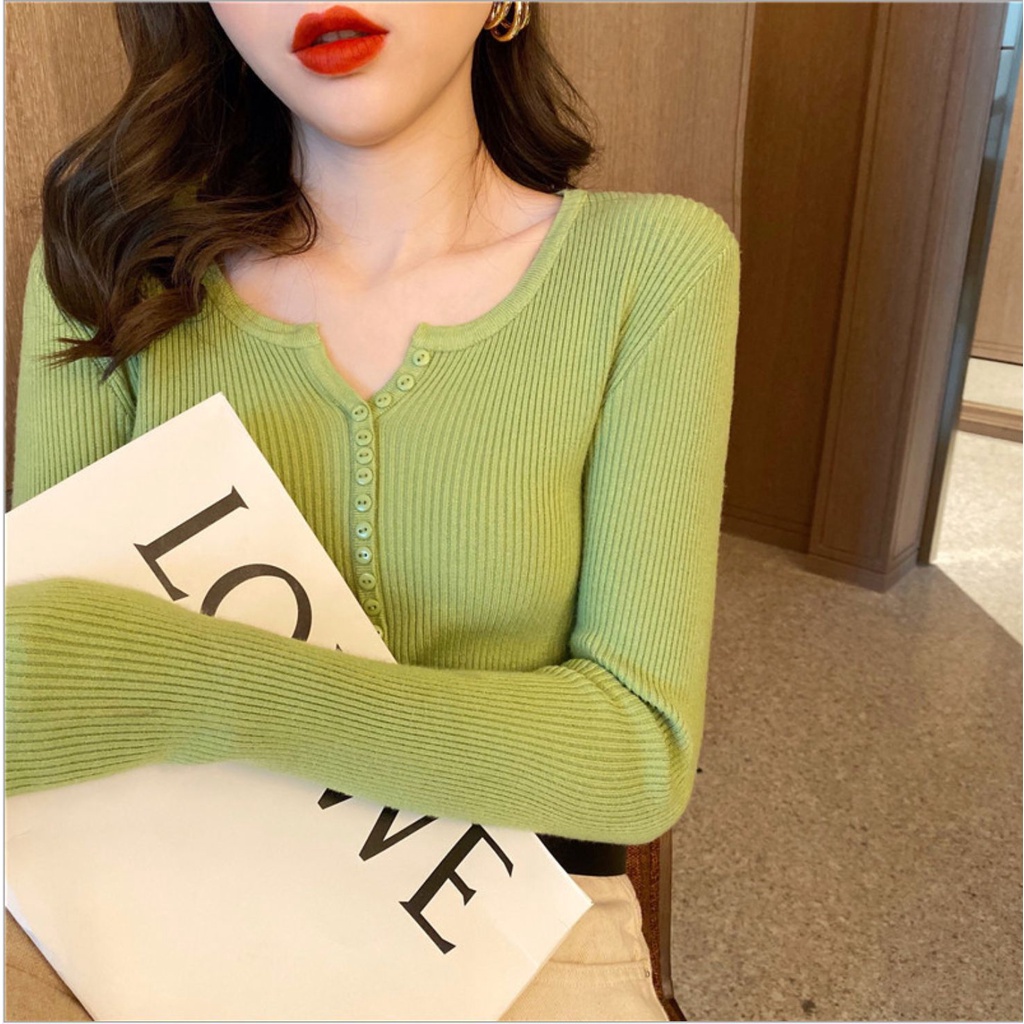 Áo len tăm nữ tay dài kiểu đẹp phong cách hàn quốc cho người từ 40-58kg AL02