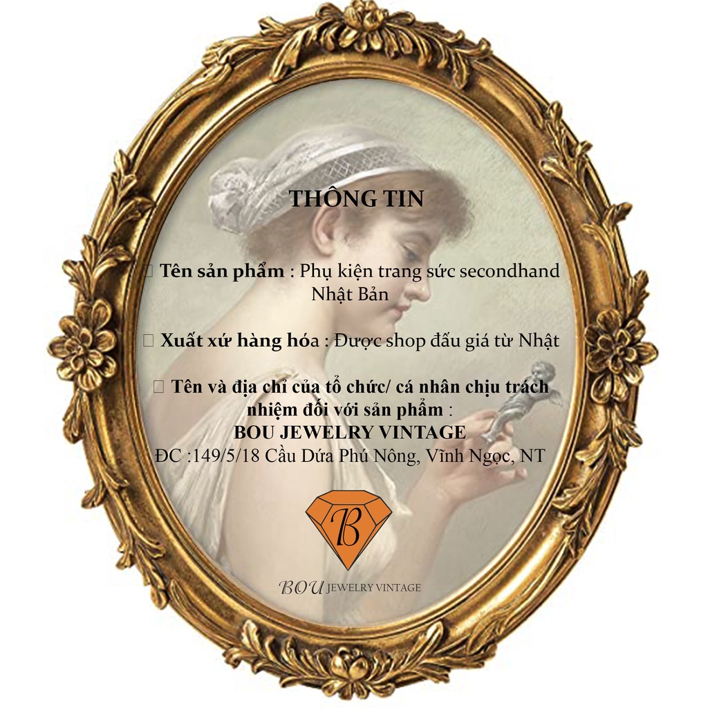 BÔNG TAI TAM GIÁC ĐÁ TRẮNG CỔ ĐIỂN SECONDHAND TRANG SỨC SI NHẬT BẢN BOU JEWELRY VINTAGE MÃ BT112