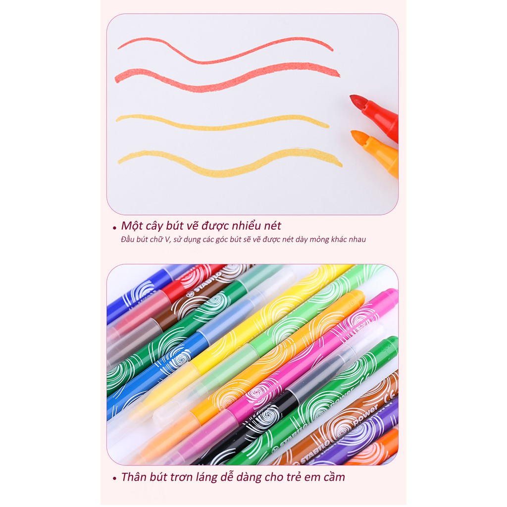 Bộ bút lông đầu to STABILO power vỉ 30 màu + 1 Bút chì gỗ STABILO EASYgraph thuận tay phải (PW280-30G)