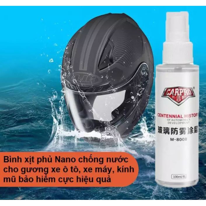 CHAI XỊT NANO CHỐNG BÁM NƯỚC GƯƠNG Ô TÔ CARPRO, bình chống đọng giọt nước trời mưa kính kiếng xe hơi oto mũ nón bảo hiểm