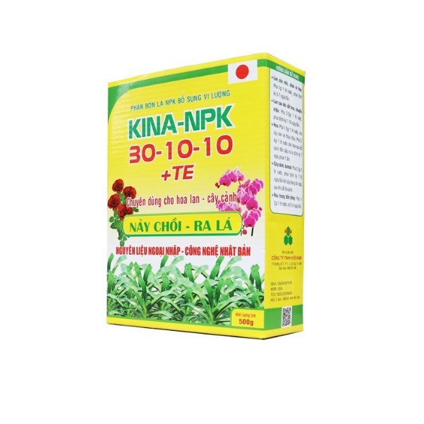 Phân bón lá KINA NPK 30-10-10+TE chuyên cho hoa lan và cây cảnh giúp nảy chồi ra lá Hộp lớn 500g | Vạn Tín Store
