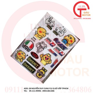 TEM DÁN XE MÁY HÌNH CHÚ KHỦNG LONG VÀ LOGO CÁC NHÃN HIỆU PHỤ TÙNG XE MÁY BẮNG NHỰA DẺO. ,DÁN CHẮC, BỀN ĐẸP