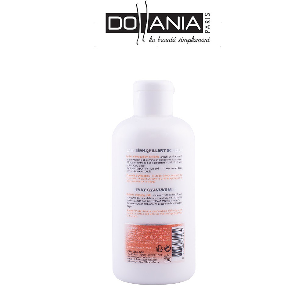 Sữa rửa mặt tẩy trang nhẹ Dollania làm sạch và dịu nhẹ cho da bổ sung vitamin E và Pro Vitamin B5 250ml