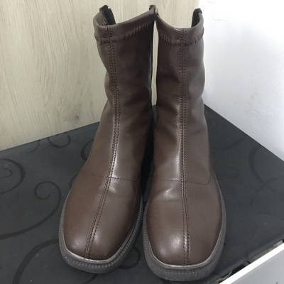 Bốt da Martins giày da PU cổ cao khóa kéo sau thu đông đế bằng 3.5cm màu nâu đen