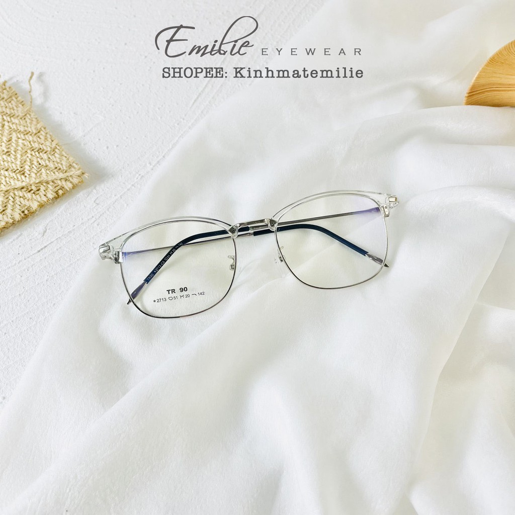 Gọng kính vuông clubmaster nam nữ Emilie eyewear phụ kiện thời trang 2713