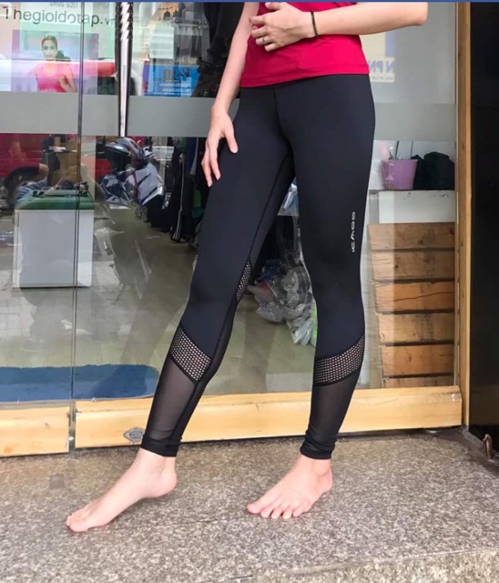 Quần tập gym, yoga, thể thao phối lưới chân (cạp cao,nâng mông)