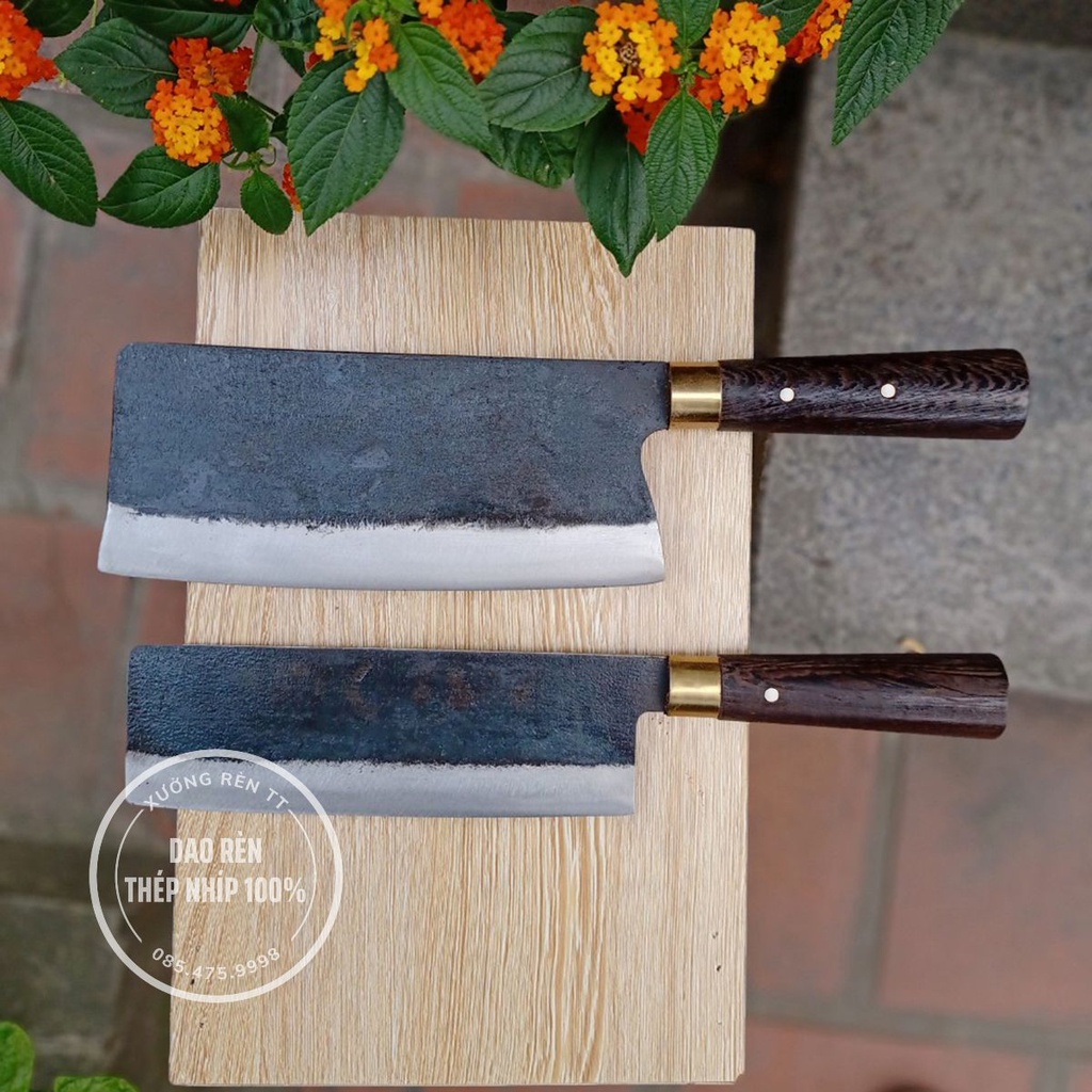 Bộ Dao Thái Chặt Nhà Bếp, Thép Nhíp Nga - Rèn Hoàn Toàn Thủ Công, Cán Gỗ Mun