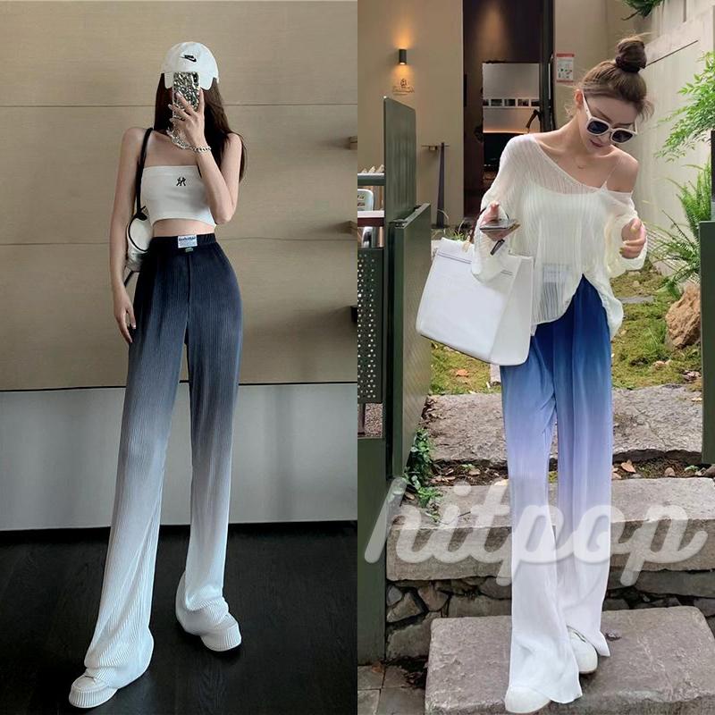 Quần Ống Rộng Palazzo Lưng Cao Xếp Ly Màu Gradient Cho Nữ