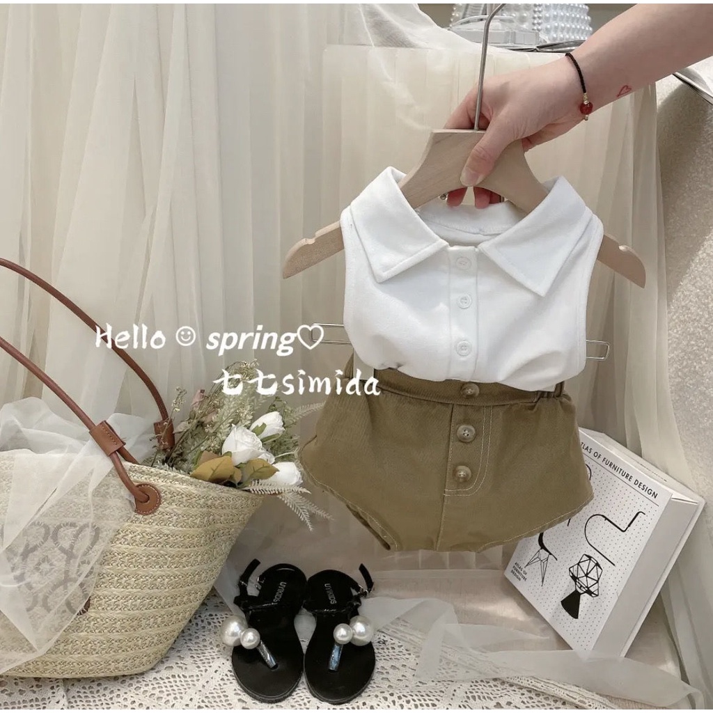 Set Đồ Mùa Hè Hai Món Gồm Áo Hai Dây + Quần Ngắn Dáng Rộng Thoải Mái Phong Cách Hàn Quốc Cho Bé Gái 5 Tuổi