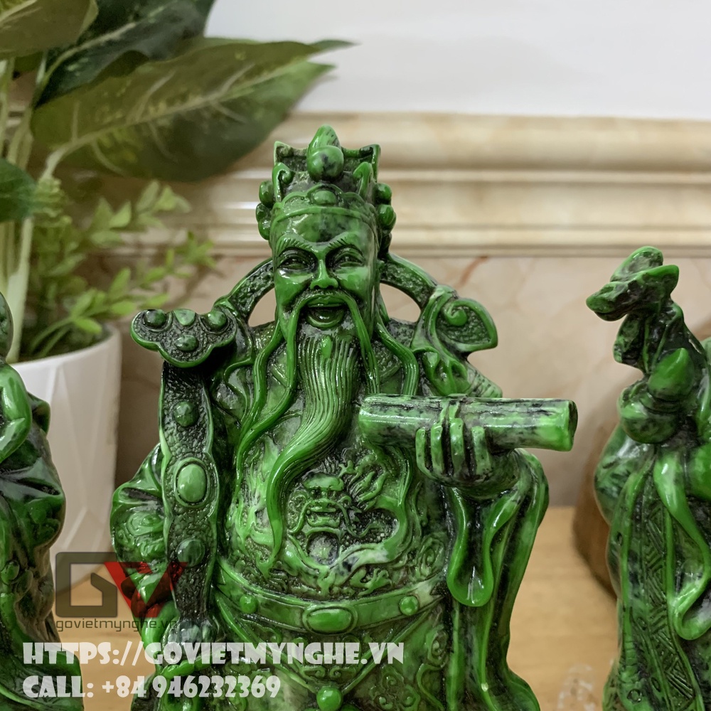 Tượng đá trang trí phong thủy tượng Tam Đa Phúc Lộc Thọ - Chiều Cao 20cm - Màu xanh lục bích